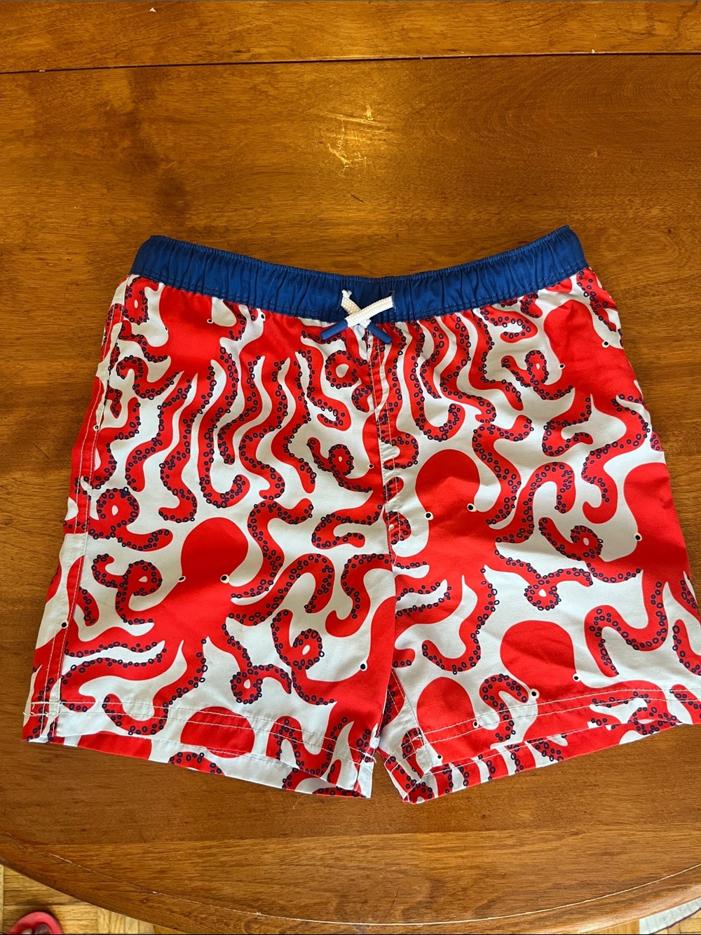 Mini Boden Red & Blue Octopus Swimsuit, Size 7-8